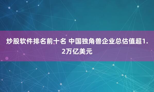 炒股软件排名前十名 中国独角兽企业总估值超1.2万亿美元